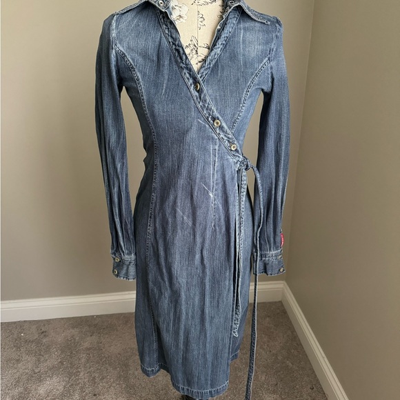 Vintage Miss Sixty Blue Jean Wrap Midi Dress - Small - Picture 2 of 11